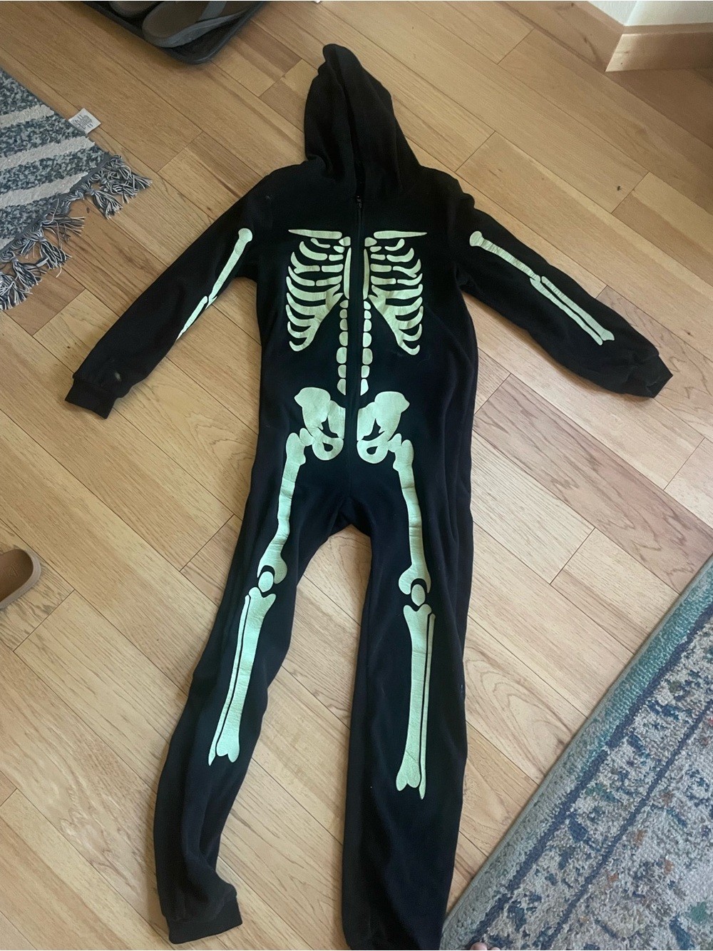 Black Glow Skeleton adult One-Piece Hooded Jumpsuit